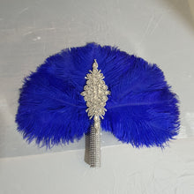 Load image into Gallery viewer, Royal blue feather fan bouquet, Great Gatsby wedding style 1920&#39;s - any colour as custom made by Crystal wedding uk
