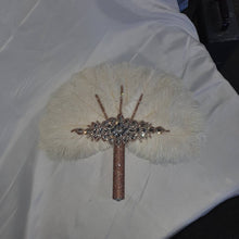 Load image into Gallery viewer, White feather fan , rose gold bouquet, Great Gatsby wedding style 1920&#39;s - any colour as custom made by Crystal wedding uk

