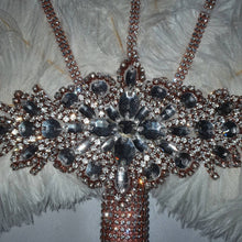Load image into Gallery viewer, White feather fan , rose gold bouquet, Great Gatsby wedding style 1920&#39;s - any colour as custom made by Crystal wedding uk
