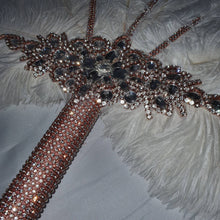 Load image into Gallery viewer, White feather fan , rose gold bouquet, Great Gatsby wedding style 1920&#39;s - any colour as custom made by Crystal wedding uk
