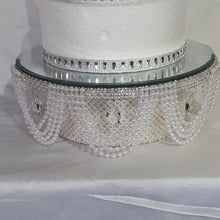 Load image into Gallery viewer, Pearl and crystal droplet cake stand, wedding cake stand, round or square by Crystal wedding uk
