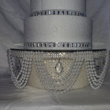 Load image into Gallery viewer, Pearl and crystal droplet cake stand, wedding cake stand, round or square by Crystal wedding uk
