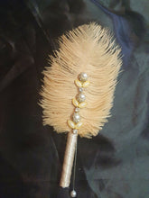 Load image into Gallery viewer, Feather buttonhole Boutonnière, Crystal &amp; pearl for jacket lapel Great Gatsby wedding style -ANY COLOUR by Crystal wedding uk
