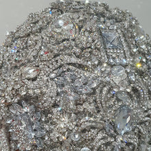 Load image into Gallery viewer, Crystal Brooch Wedding Bouquet: Silver jewel bridal Cascade Design
