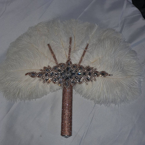 White feather fan , rose gold bouquet, Great Gatsby wedding style 1920's - any colour as custom made by Crystal wedding uk