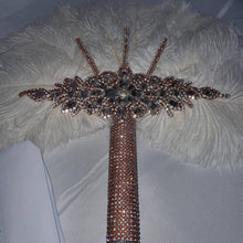 Load image into Gallery viewer, White feather fan , rose gold bouquet, Great Gatsby wedding style 1920&#39;s - any colour as custom made by Crystal wedding uk
