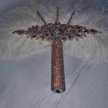 Load image into Gallery viewer, White feather fan , rose gold bouquet, Great Gatsby wedding style 1920&#39;s - any colour as custom made by Crystal wedding uk
