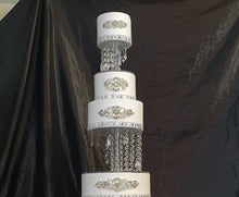 Load image into Gallery viewer, Tall floor cake table Crystal Chandelier Cake Stand Set: LED Wedding Cake Separators
