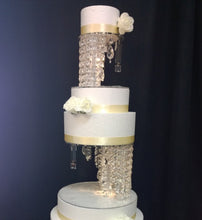 Load image into Gallery viewer, Tall 3-Tier Crystal Chandelier Wedding Cake Stand with LED Lights – Illuminated Cake Display

