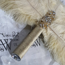 Load image into Gallery viewer, Ivory Feather Bridal Fan: Personalized Rhinestone Brooch Bouquet
