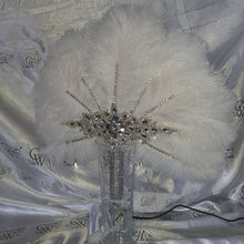 Load image into Gallery viewer, WHITE Wedding feather fan, brides ostrich fan, wedding hand fan- custom made by Crystal wedding uk

