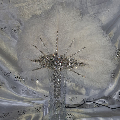 WHITE Wedding feather fan, brides ostrich fan, wedding hand fan- custom made by Crystal wedding uk