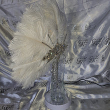 Load image into Gallery viewer, WHITE Wedding feather fan, brides ostrich fan, wedding hand fan- custom made by Crystal wedding uk
