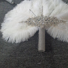 Load image into Gallery viewer, Set of 6 Feather Fan bouquets, Ostrich feathers,Great Gatsby wedding style 1920&#39;s - any colour as custom made by Crystal wedding uk
