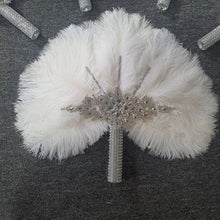 Load image into Gallery viewer, Set of 6 Feather Fan bouquets, Ostrich feathers,Great Gatsby wedding style 1920&#39;s - any colour as custom made by Crystal wedding uk
