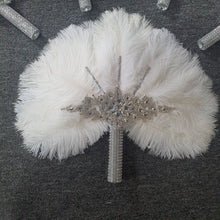 Load image into Gallery viewer, Set of 5 Feather Fan bouquets, Ostrich feathers,Great Gatsby wedding style 1920's - any colour as custom made by Crystal wedding uk
