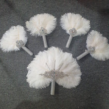 Load image into Gallery viewer, Set of 5 Feather Fan bouquets, Ostrich feathers,Great Gatsby wedding style 1920's - any colour as custom made by Crystal wedding uk
