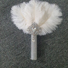Load image into Gallery viewer, Set of 5 Feather Fan bouquets, Ostrich feathers,Great Gatsby wedding style 1920's - any colour as custom made by Crystal wedding uk
