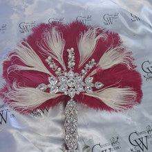Load image into Gallery viewer, 16&quot; Feather Bridal brooch Bouquet Ostrich Big Feather Fan Bridal Bouquet Ivory Great Gatsby 1920&#39;s wedding Crystal wedding uk
