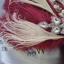 Load image into Gallery viewer, 16&quot; Feather Bridal brooch Bouquet Ostrich Big Feather Fan Bridal Bouquet Ivory Great Gatsby 1920&#39;s wedding Crystal wedding uk
