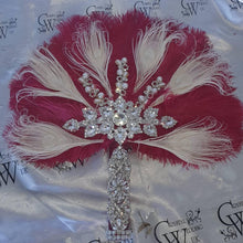 Load image into Gallery viewer, 16&quot; Feather Bridal brooch Bouquet Ostrich Big Feather Fan Bridal Bouquet Ivory Great Gatsby 1920&#39;s wedding Crystal wedding uk
