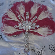 Load image into Gallery viewer, 16&quot; Feather Bridal brooch Bouquet Ostrich Big Feather Fan Bridal Bouquet Ivory Great Gatsby 1920&#39;s wedding Crystal wedding uk
