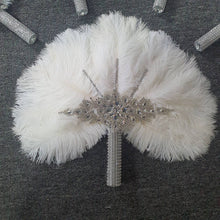 Load image into Gallery viewer, Set of 6 Feather Fan bouquets, Ostrich feathers,Great Gatsby wedding style 1920&#39;s - any colour as custom made by Crystal wedding uk
