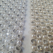 Load image into Gallery viewer, Diamante &amp; Pearl Ribbon Banding Rhinestone Wedding Cake Decoration, Invitations (1 Yard)
