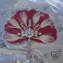 Load image into Gallery viewer, 16&quot; Feather Bridal brooch Bouquet Ostrich Big Feather Fan Bridal Bouquet Ivory Great Gatsby 1920&#39;s wedding Crystal wedding uk
