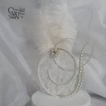 Load image into Gallery viewer, Pearl Monogram Cake Topper: Lace &amp; Feather, Gatsby Style Initial (6")
