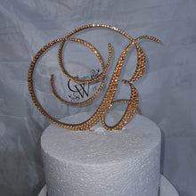 Load image into Gallery viewer, Crystal Letter Cake Topper: Gold Rhinestone Monogram Initial
