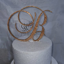 Load image into Gallery viewer, Crystal Letter Cake Topper: Gold Rhinestone Monogram Initial
