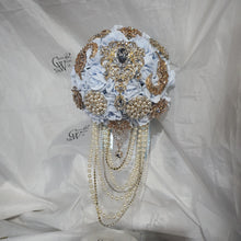 Load image into Gallery viewer, Crystal Brooch and Pearl drape bouquet by Crystal wedding uk
