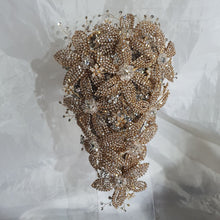 Load image into Gallery viewer, Luxury Diamante bouquet Gold Jewel rhinestone crystal wedding bouquet Crystal Bridal Bouquet, cascade Jewel bouquet by Crystal wedding uk
