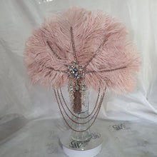Load image into Gallery viewer, Blush feather fan bouquet cascade, pink Great Gatsby wedding style 1920&#39;s - any colour as custom made by Crystal wedding uk
