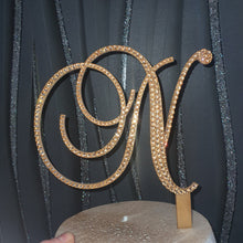 Load image into Gallery viewer, Crystal Rhinestone Letter Cake Topper: Gold Monogram Initial

