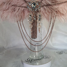 Load image into Gallery viewer, Blush Ostrich Feather Fan Bouquet: Rose Gold Rhinestone, 1920s Wedding
