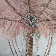 Load image into Gallery viewer, Blush feather fan bouquet cascade, pink Great Gatsby wedding style 1920&#39;s - any colour as custom made by Crystal wedding uk
