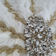 Load image into Gallery viewer, Ostrich Feather Fan bouquet with Genuine crystal detail- alternative Bouquet Great Gatsby wedding style, Artificial wedding bouquet
