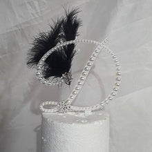 Load image into Gallery viewer, PEARL Letter cake topper monogram linitials. Lace and pearl Cake decor, Wedding cake topper jewel letters decorations surname

