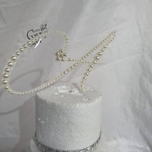 Load image into Gallery viewer, Pearl cake topper. monogram linitials. pearl Cake decor, Wedding cake topper jewel letters decorations surname

