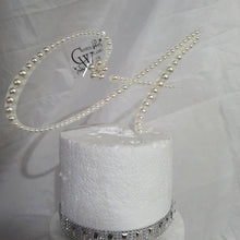 Load image into Gallery viewer, Pearl cake topper. monogram linitials. pearl Cake decor, Wedding cake topper jewel letters decorations surname
