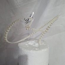 Load image into Gallery viewer, Pearl cake topper. monogram linitials. pearl Cake decor, Wedding cake topper jewel letters decorations surname
