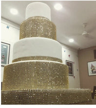 Load image into Gallery viewer, Gold Crystal Wedding cake stand, Rhinestone cake base Rhinestone Diamante Diamonte - REAL rhinestones by Crystal wedding uk
