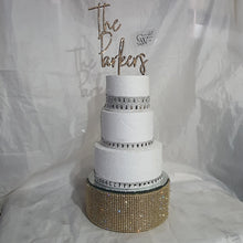 Load image into Gallery viewer, Gold Crystal Wedding cake stand, Rhinestone cake base Rhinestone Diamante Diamonte - REAL rhinestones by Crystal wedding uk
