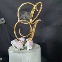 Load image into Gallery viewer, A to Z Crystal gold mirror Letter 8&quot; monogram initial, rhinestone Cake Topper decor, rhinestone cake topper jewel letters decorations.
