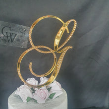 Load image into Gallery viewer, A to Z Crystal gold mirror Letter 8&quot; monogram initial, rhinestone Cake Topper decor, rhinestone cake topper jewel letters decorations.
