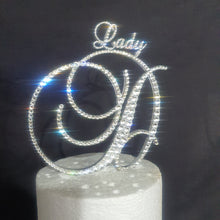 Load image into Gallery viewer, Swarovski Crystal Letter 6&quot;monogram initial, with smaller name/word, rhinestone Cake Topper, birthday Quincinera topper,jewel letter,
