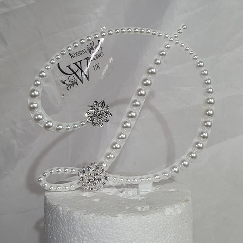 PEARL Letter/Number cake topper monogram linitials. pearl Cake decor, Wedding cake topper jewel letters decorations surname