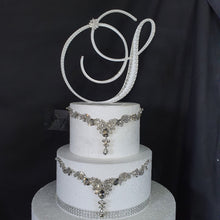 Load image into Gallery viewer, Crystal Pearl Monogram Cake Topper: Rhinestone Initial, 8" Jewel Letter
